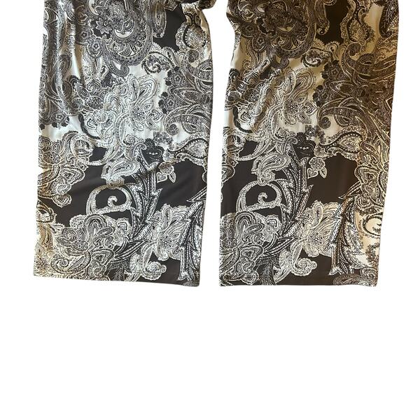 IMAN Easywear Pants SZ LG Brown Gold Trim Paisley Slinky Wide Leg Elastic Waist - Picture 6 of 10